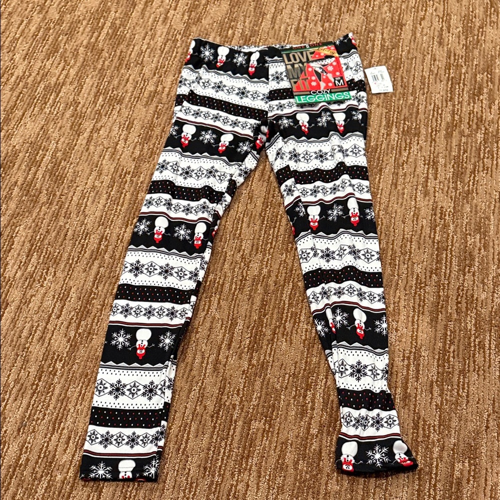 one 5 one Black & White Snowman Stripe Kids Leggings